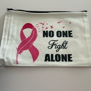 Breast Cancer Awareness Canvas Makeup Bag NO ONE FIGHT ALONE / NEW